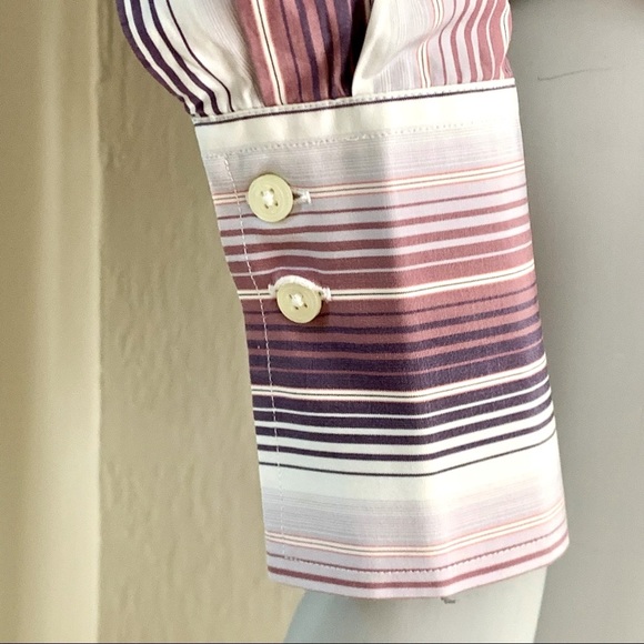 THOMAS PINK 100% Cotton Striped Button Up Shirt Plum White - Picture 7 of 16